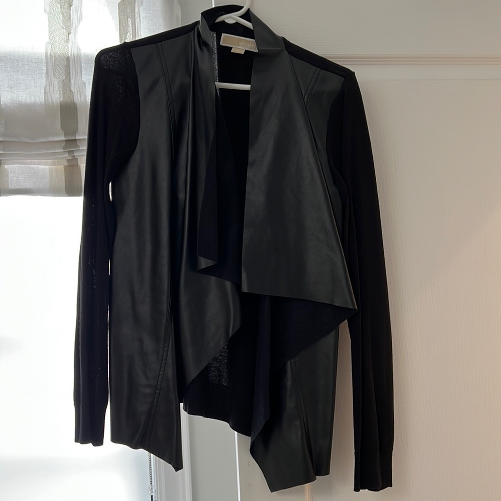 Michael lots open blazer with vegan leather front